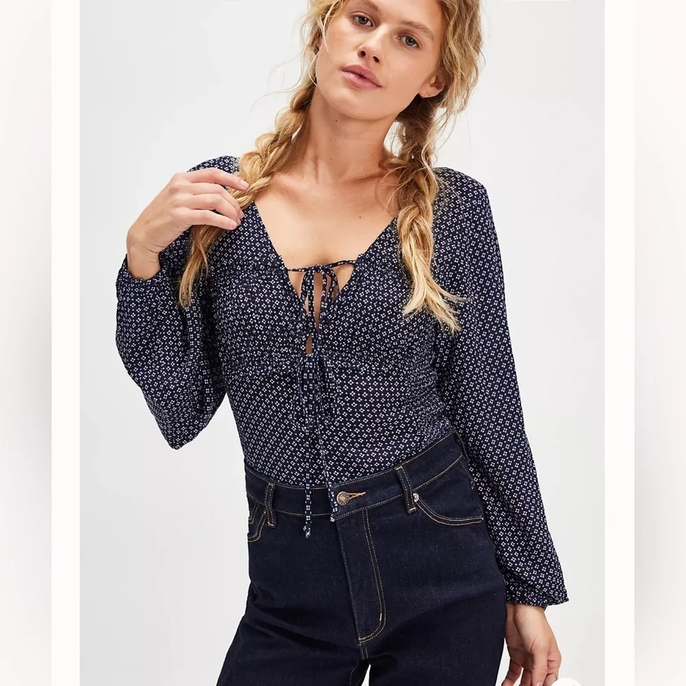 Free people intimately free Sunny Meadows navy combo Bodysuit size‎ medium new